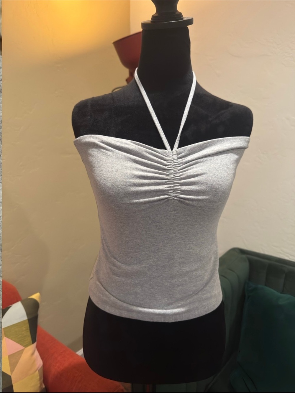 TNA Light Gray Ruched Strapless Halter Camisole